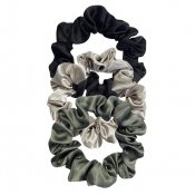 Stella Details Scrunchies 3-Pack i Presentask - svart, sand och grön